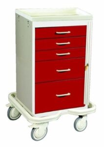 MPD MCT-524, Mini Tower 5 Drawer Emergency Cart w/breakaway Lock, Venture Medical Requip