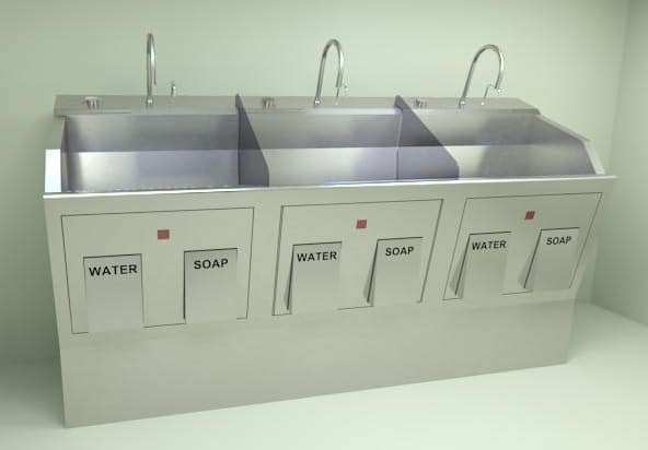 Blickman Pedestal Mounted Triple-Bay Infrared Sink | 9883SSP